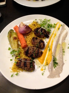 Kebabs deliciosos e suculentos da grelha do Herzl